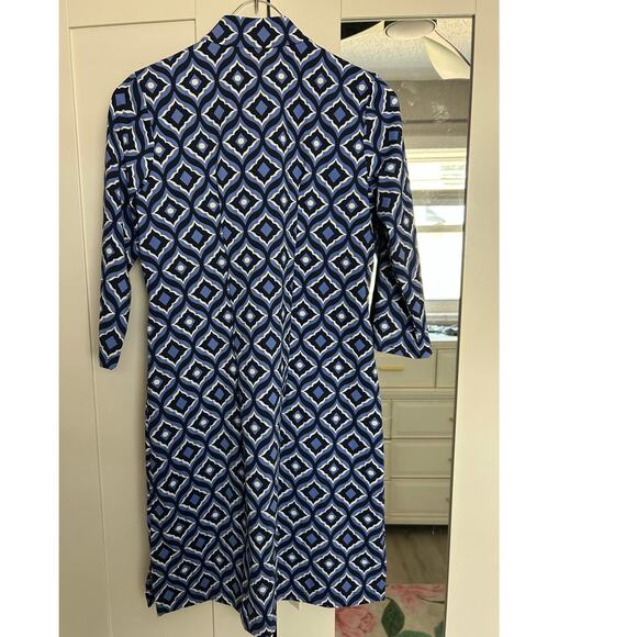 Katherine Way Geometric Print Quarter Zip Dress Blue Sz XS Preppy Golf Tennis - Picture 7 of 7